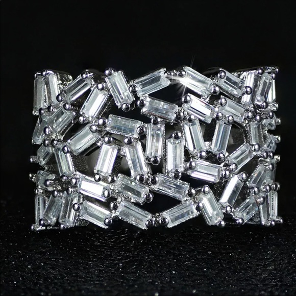 BAGUETTE 925 STERLING SILVER DIAMOND ETERNITY RING - Picture 2 of 5